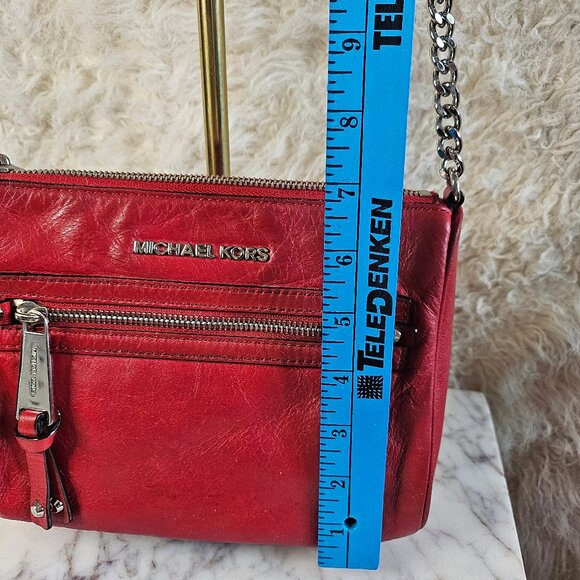 Michael Kors Women's Red Leather Crossbody Bag - Picture 5 of 14